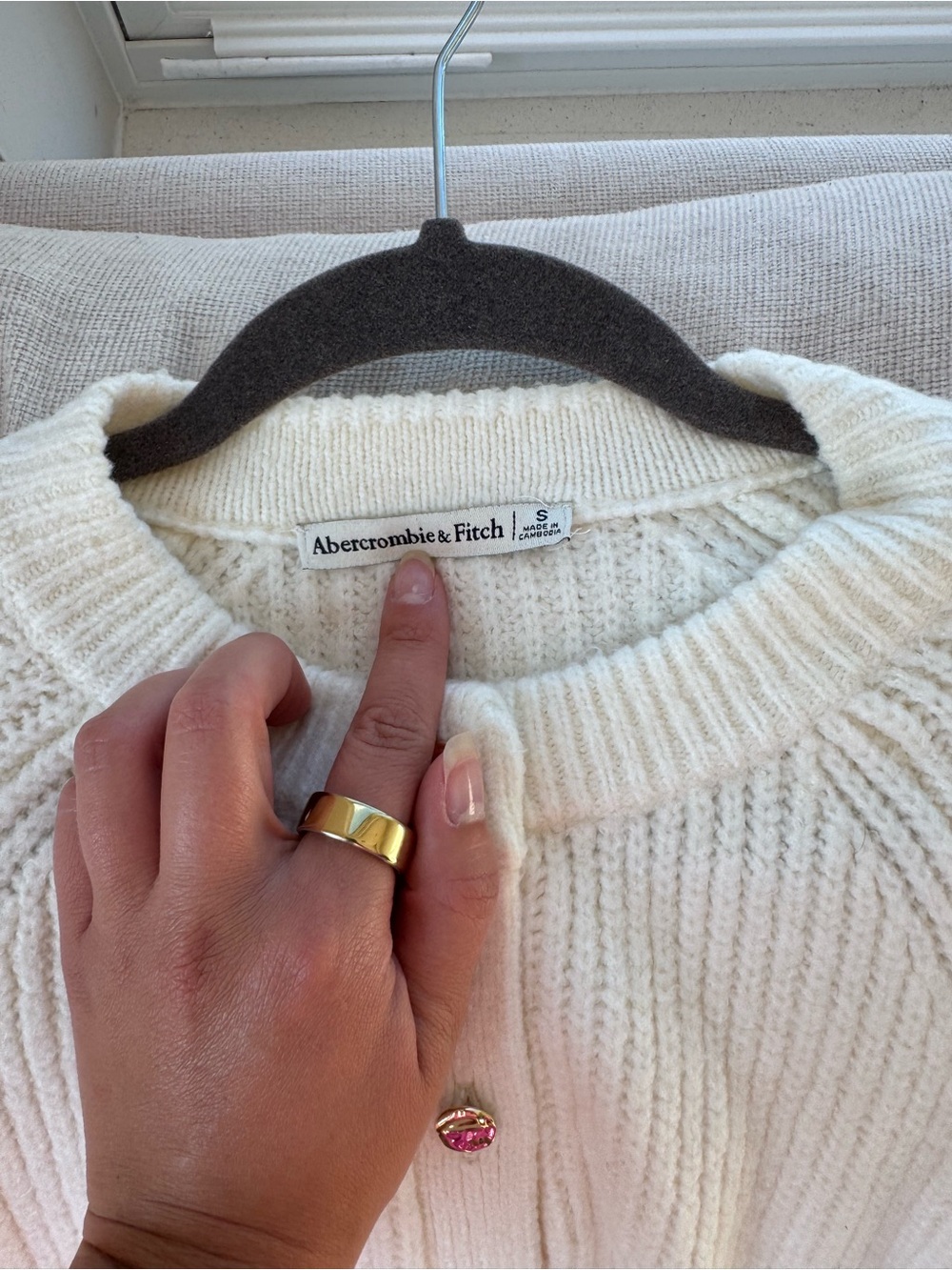 Abercrombie & Fitch Cream Ribbed Button-Front Cardigan - Picture 2 of 3